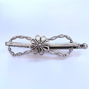Elegant Silver Flower Beaded Metal Lilla Rose Hair Clip Flexi Spring Summer